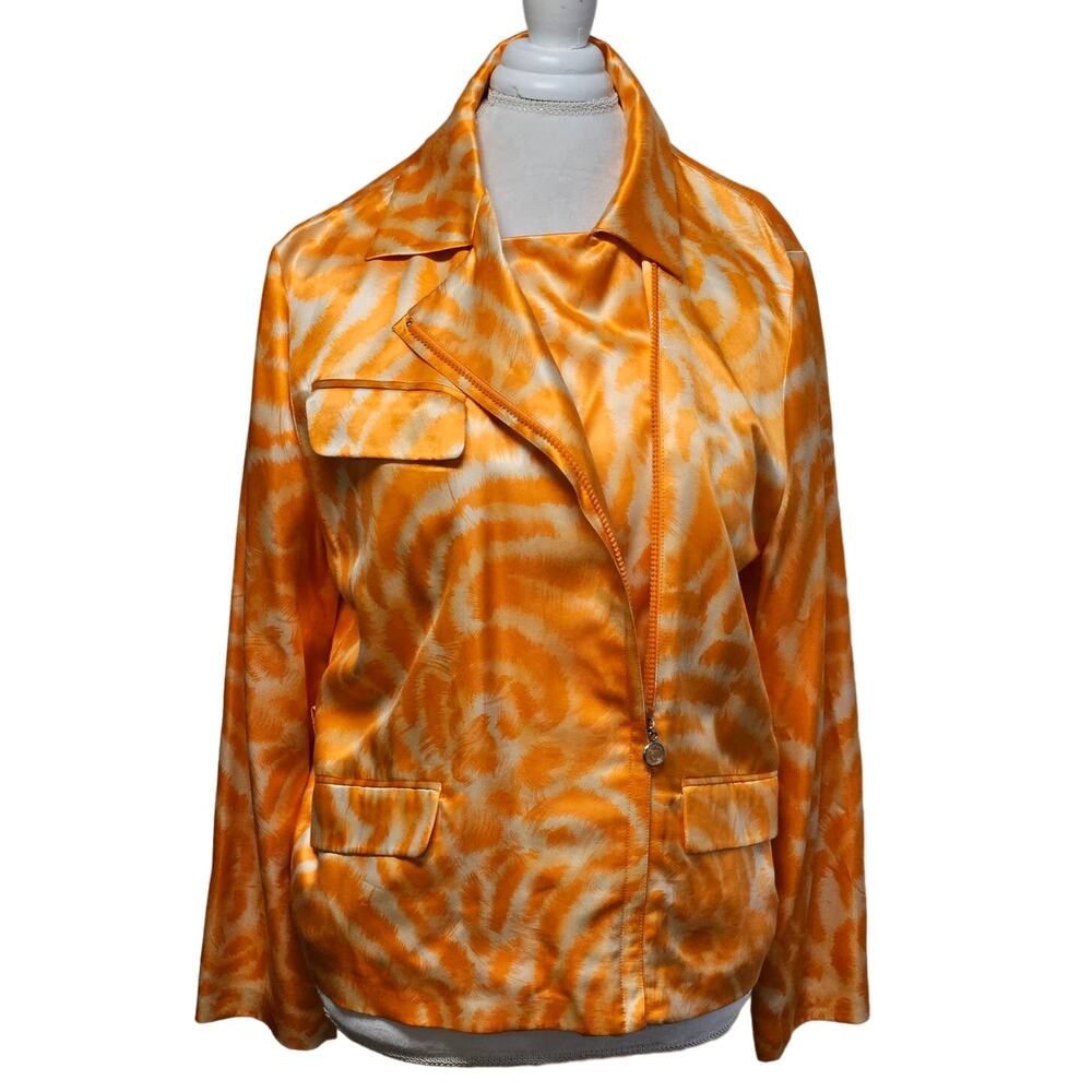 Versace Shacket Orange Cream Slanted Full Zip Jacket Shirt (Missing Belt/Sash)